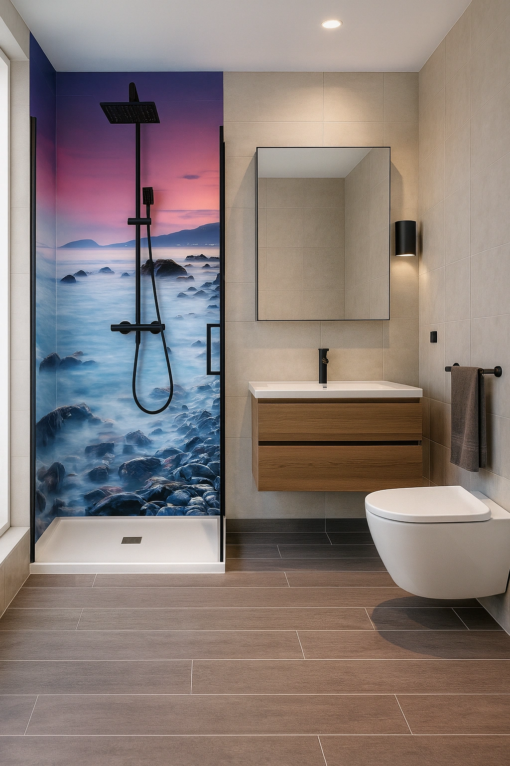 Eck Duschrückwand Felsen im Meer