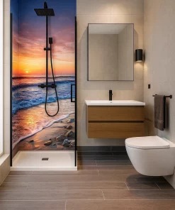 Eck Duschrückwand Sonnenuntergang Meer