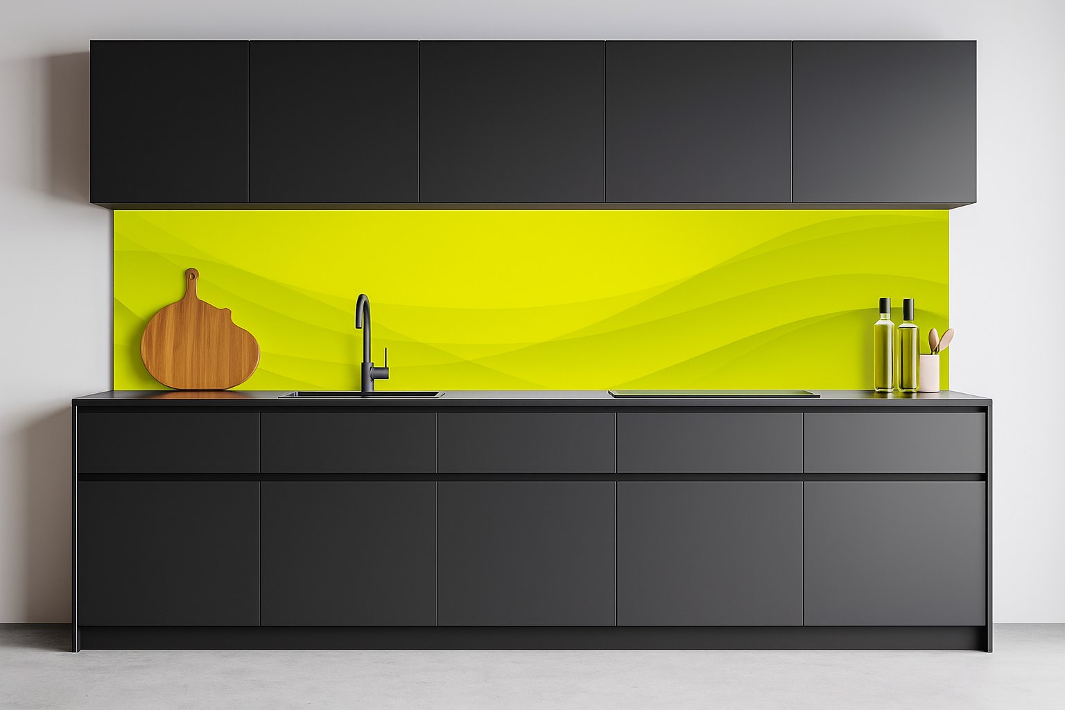 Moderne Küchenrückwand mit Wave-Neon-Motiv