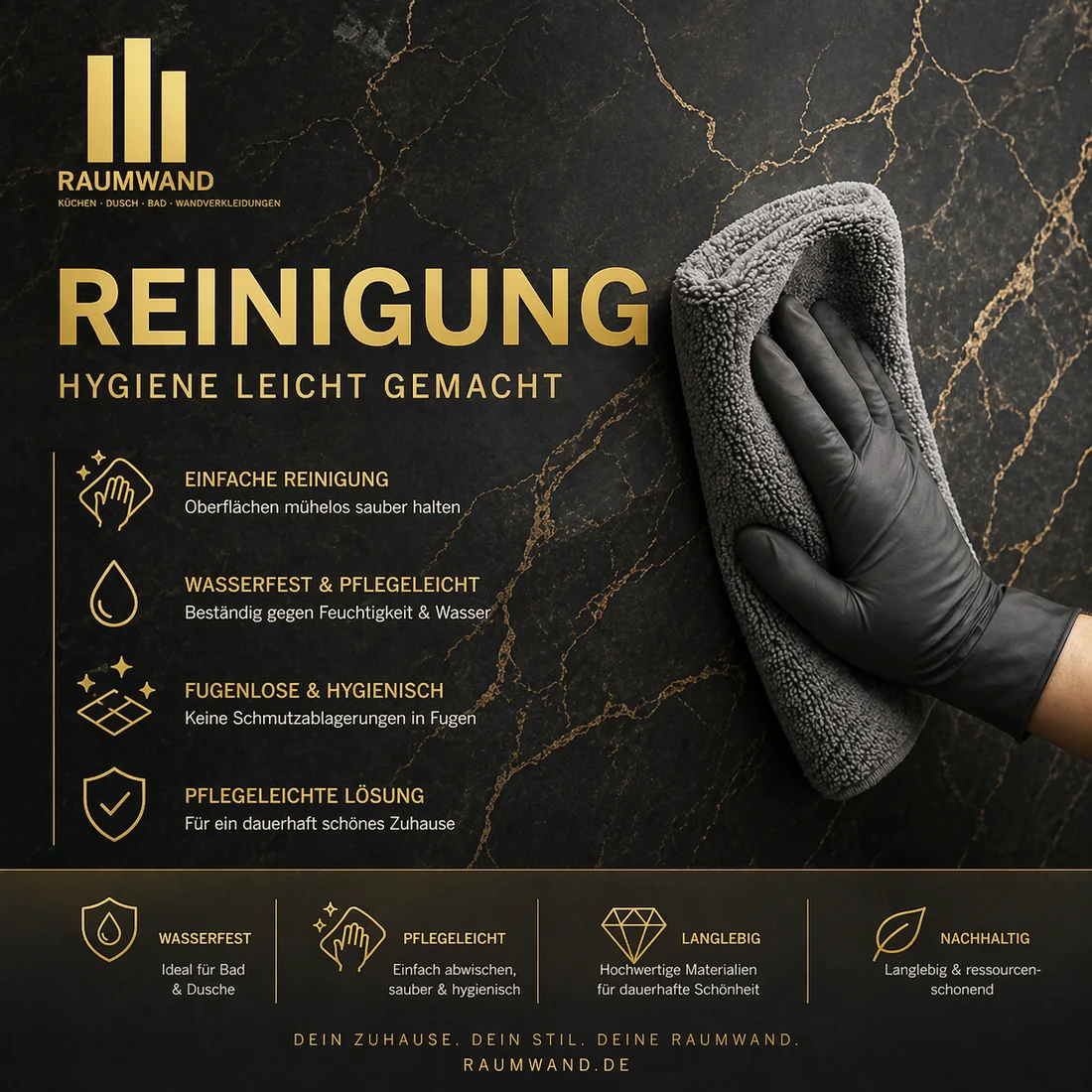 Einfache Reinigung einer glatten Küchenrückwand